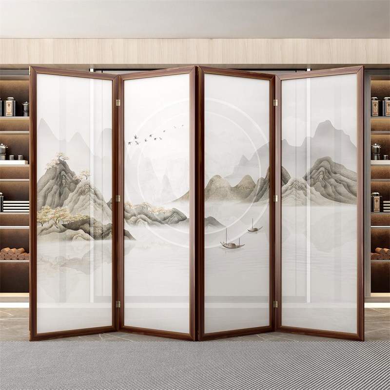 屏风隔断客厅玄关折叠移动简约现代入户进门遮挡中式实木山水折屏