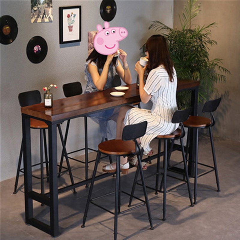 吧台桌实木桌椅家用酒吧靠墙窄桌子长条工业风阳台商用高脚桌