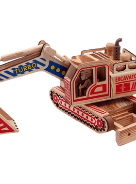创意大号彩色木质挖掘机 挖土推土机模型客厅摆件车家居饰品