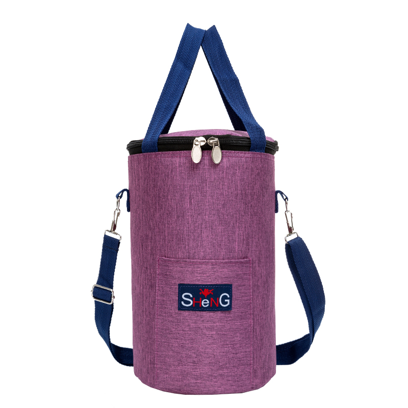 特厚圆形保温手提饭盒袋斜挎便当保温包单肩包大容量带饭包