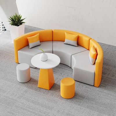 办公室休息区培训机构创意休闲圆弧S型会客接待异形沙发茶几组合