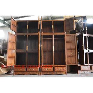 红木家具鸡翅木顶箱柜大衣柜中式 储物柜实木组合雕花卧室衣橱全