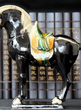 唐三彩马陶瓷马办公摆件摆设六礼品骏马商务工艺品客厅家居装饰送