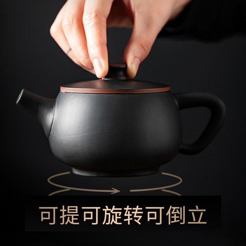 云南紫陶大号汉瓦壶可提旋转倒立家用复古原矿紫砂手工泡茶壶礼盒