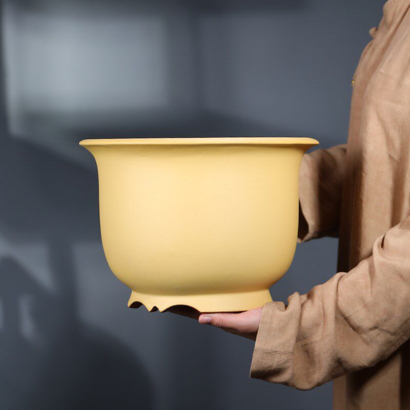 清香阁紫砂 绿泥粉浆大号金钟花盆 室内蕙兰墨兰桌面绿植手工花器