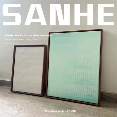 SANHE 后现代餐厅装饰画纯手绘油画高级感客厅沙发线条肌理边柜画