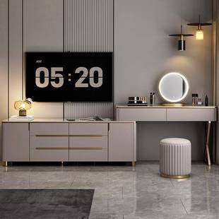 Fls轻奢岩板梳妆台卧室电视柜转交大容量收纳柜小户型大气储物柜