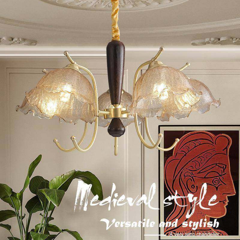 法式奶油铜胡桃木花朵吊灯全光谱护全眼美式餐709复古轻奢客厅厅,家装灯饰光源,智能吊灯,淘宝优惠券,粉丝福利购,淘宝优惠卷