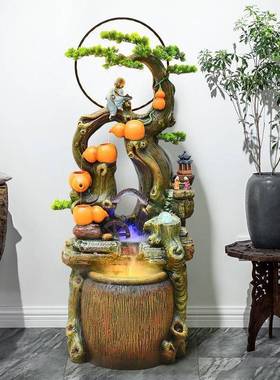 中式流水喷泉生家居客厅鱼饰房缸书茶室民宿水景财鱼池YVC装落地