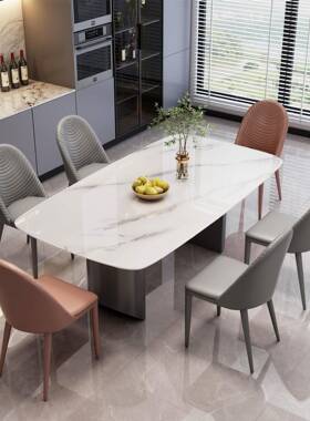轻奢TB-112#亮大光岩板餐桌椅合现代简组约小户型餐饭桌家用客厅长方形桌