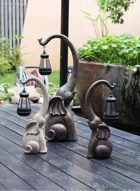 简SZ230502约户外花园布置吉祥仿石象太坐阳灯能装摆件庭饰院景观