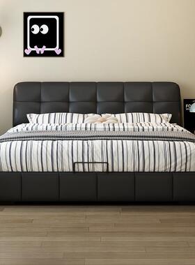 简意式轻奢芙皮艺床主BTR卧端高双人黑色泡床现代约储物皮艺软包