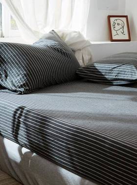 8棉F76HHJ796M0A类柔软笠纯棉件针织纯色条纹天竺棉床单单双床人