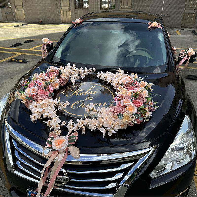 结婚车花主车置车婚车装饰头车花全F98M9H68套队拉花吸盘新婚款布