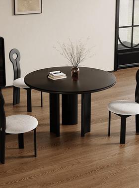 意式实木餐圆形桌轻奢现代简小户型板家用黑色复GY1081古约岩圆桌