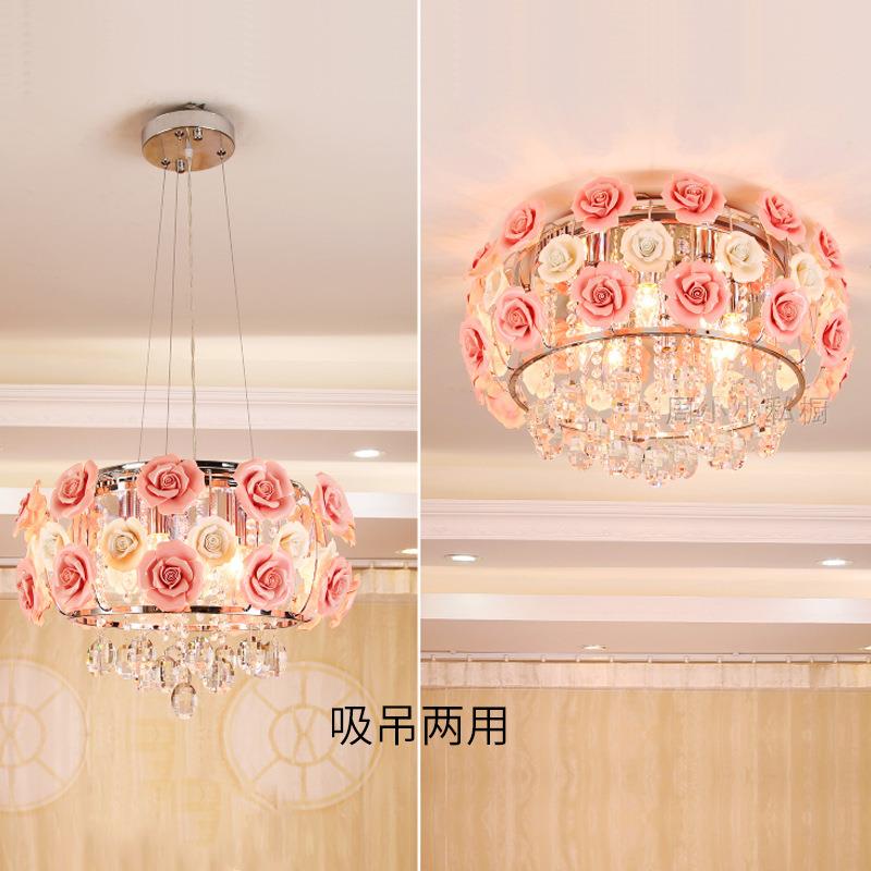 现简约水晶吊灯玫瑰花儿童534温厅馨房卧间灯代室灯客厅餐吊灯
