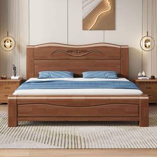 中式榫卯橡胶木全实静加木厚1.音8m主卧双床轻奢简约人瑞木祥791.5m储物床