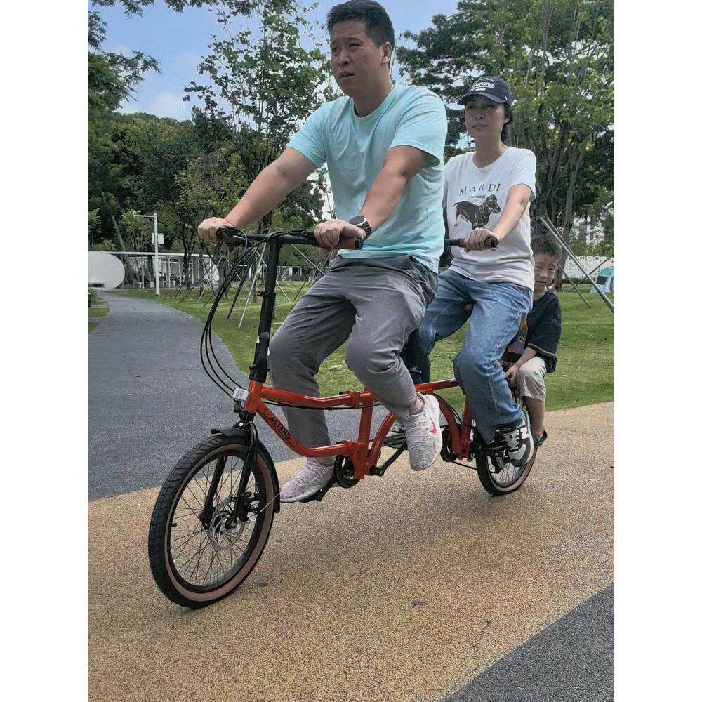 20寸可折叠叠层双人自行车,适合双人骑行,三人母子带宝宝亲子车