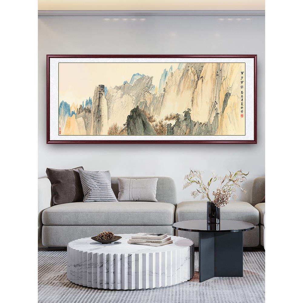手绘张大千真迹客厅装饰画百步梯中国画山水画办公室背景墙挂画
