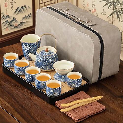 汝窑茶具套组可携式户外功夫茶具高端泡茶茶盘商务礼品定制男礼盒