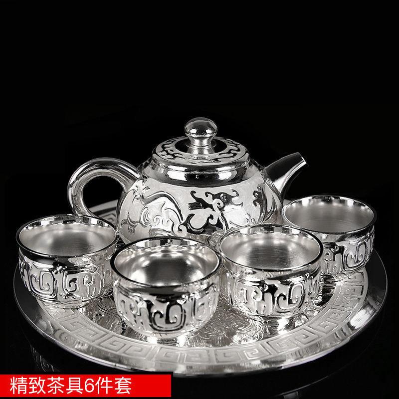 纯银饰鎏银茶壶泡茶家用茶具套装茶杯高档个人仿古式宫廷复古龙纹