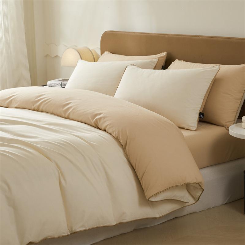 A类100支长绒棉磨毛全棉四件套简约纯棉床单被套床笠三件套四季