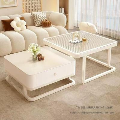 2025新款奶油风岩板茶几客厅家用茶桌小户型轻奢简约现代方形组合