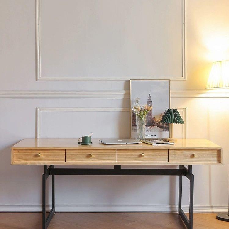 原木色奶油原木风家用办公桌子书房书桌简约现代设计师款创意书桌
