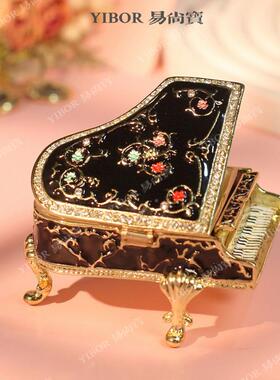 金属轻七宝烧手艺创意家工AB328居桌面装饰镶钻钢琴珐品琅彩摆件