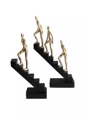 简约现代黑金NMP创阶梯树金人攀登脂人雕塑意摆件样板间客厅软物