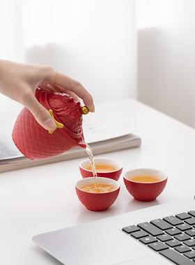龙年旅茶具套装户外便携行客杯快一壶三杯茶壶企业公司89104泡年