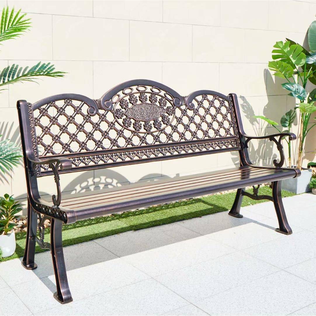 铸铝公园椅户外长椅靠背休闲广场庭院椅子防腐木凳子长条座椅实木