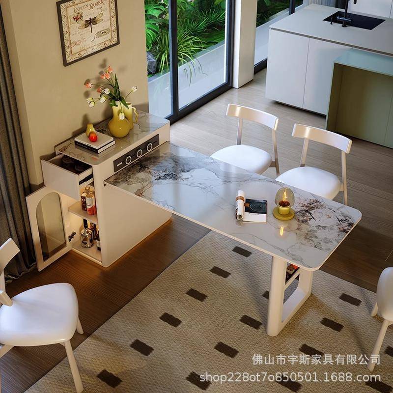 新潮流小户型岛台餐桌一体家用简约开放式厨房岩板伸缩餐桌椅组合