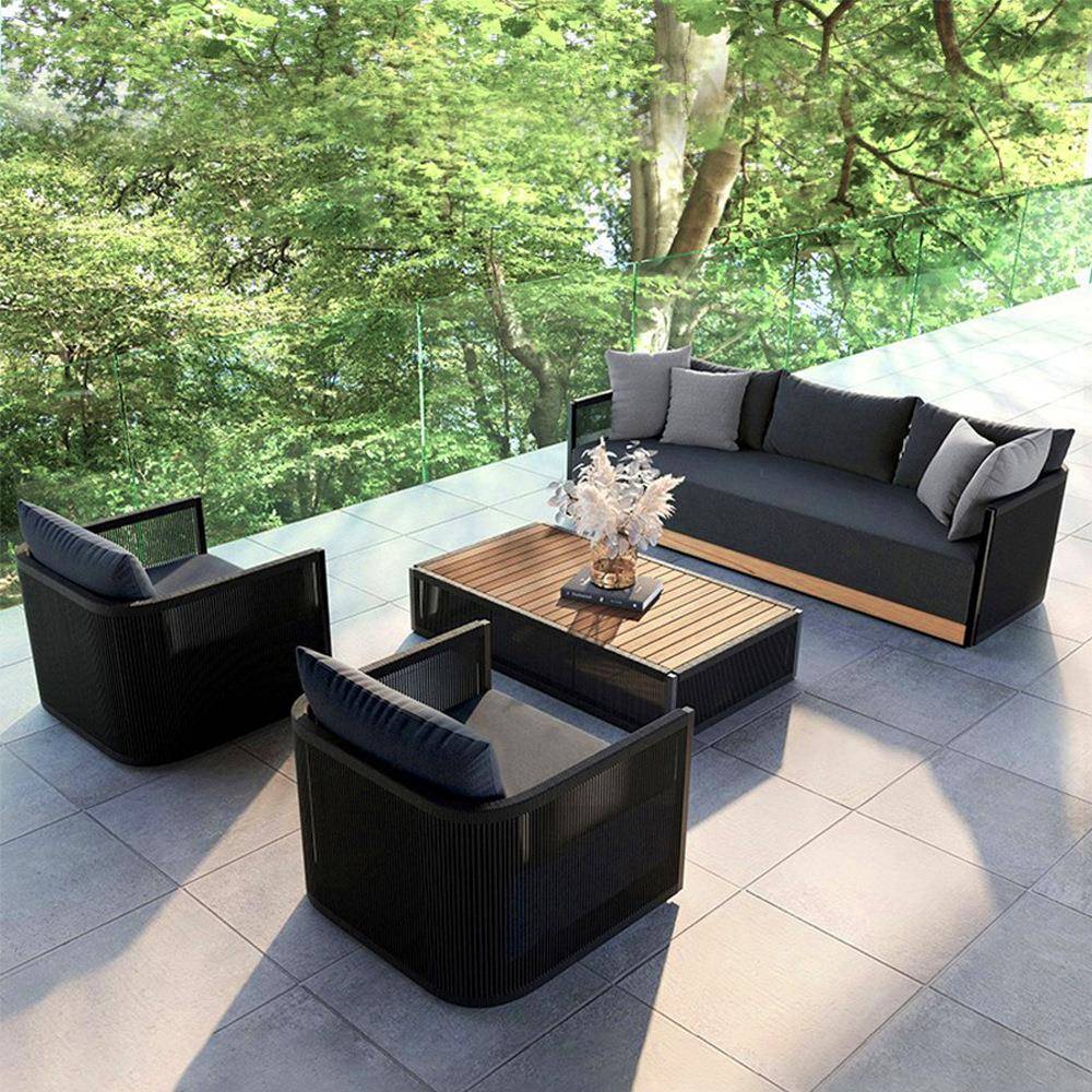 户外沙发庭院花园防水防晒实木休闲藤编椅客厅阳台柚木沙发组合