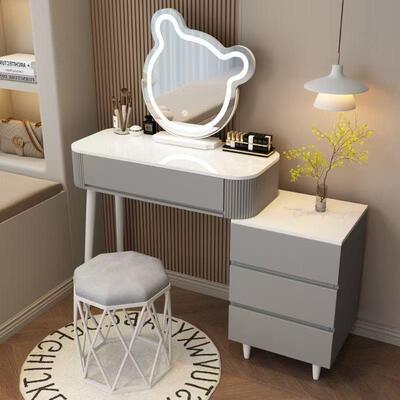 2025新款奶油风梳妆台卧室现代简约小户型化妆桌床头斗柜一体实木
