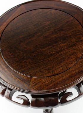 新木古典圆形底黑檀木实盆木花架花瓶花鱼缸托架奇F76TJSMH石雕摆