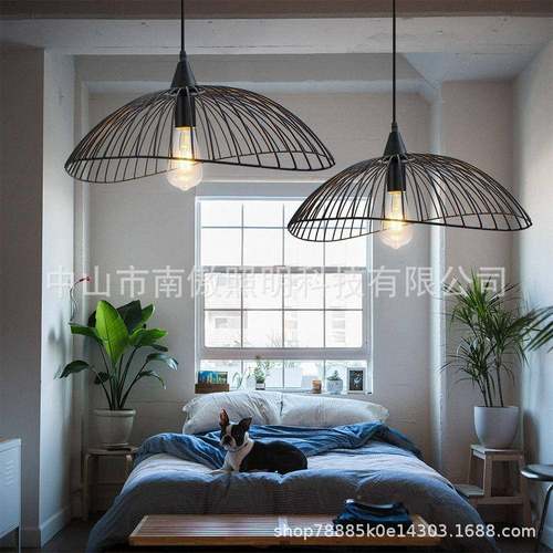 欧铁吊现艺代简约餐厅灯草帽工业设计灯卧室书房客厅灯162北具