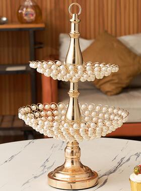 客欧式家用厅茶干果几盘轻奢珍珠托盘双水层果EKZ盘零食糖果盘厂