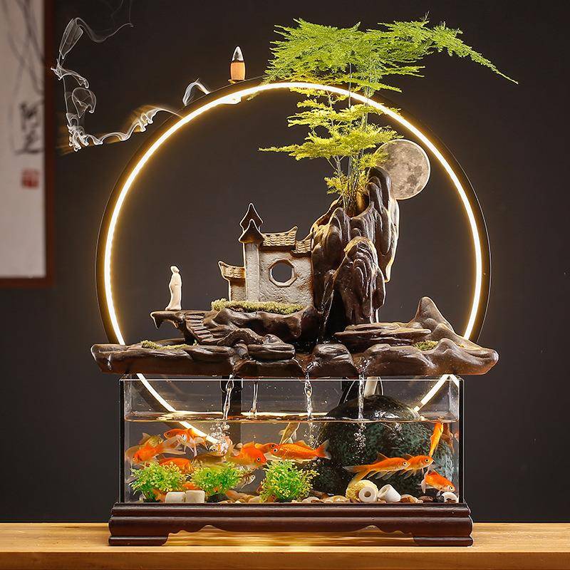 鱼流摆件循环缸厅水喷水泉景观家居客办公室桌面装饰乔迁TGN开业