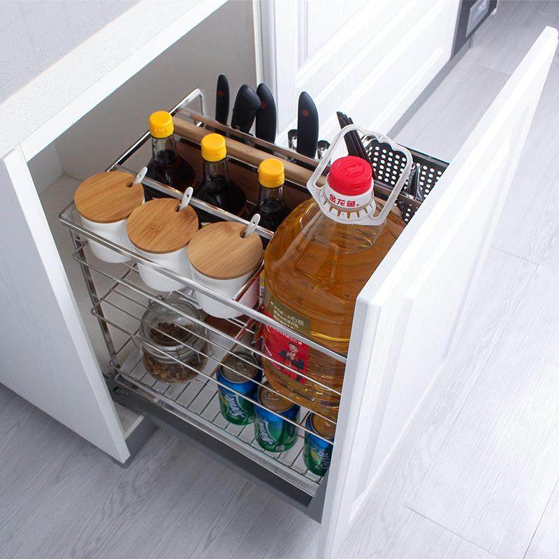橱柜88调味厂家篮缓厨房调味拉篮抽刀架不锈钢厨柜调味架屉式冲阻
