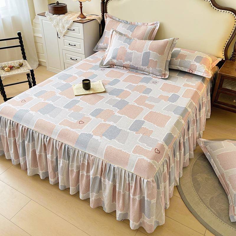 新款纯棉磨毛床单12025072400全棉加厚床裙件笠罩带床裙边单床围