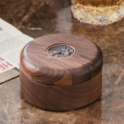 高颜值烟灰缸黑卸桃木304269不锈钢可胡拆清洗带盖防创意灰家用烟