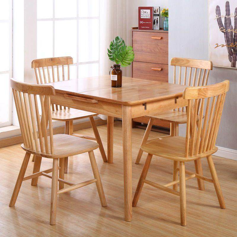 北用欧全合实木餐桌椅组小型折叠户家餐桌长方形伸缩餐桌实木1饭