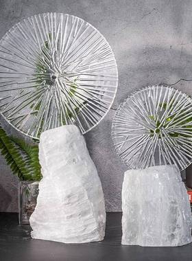 北欧轻玄关空摆件透明天桌然晶石黄铜家居装饰品设计间SF20018面