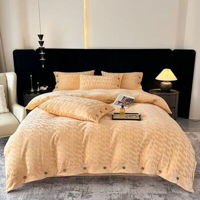 朵儿星球2025新款纽扣款9D冰岛绒雕花全消光牛奶绒四件套XPZ