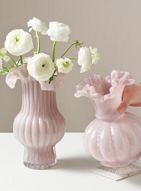 中芬顿古粉花摆瓶件客厅水养插鲜花感轻奢玻璃色创意TYG简约琉璃