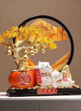 式发财树流厅沙画猫子摆件客装饰中新房搬家250804-0礼物乔迁新居