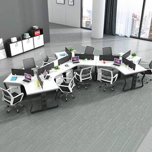 现代简家约异形三办公桌椅人组六人位隔断QLB员合工钢架桌子办公