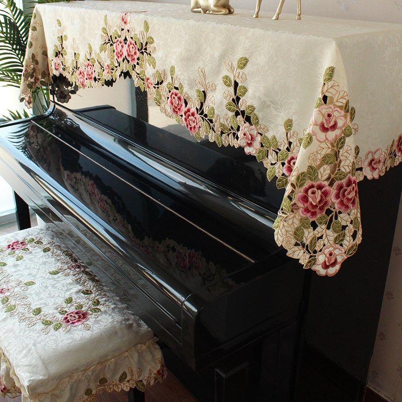 钢琴防尘罩高级钢琴罩o法式风轻奢高档蕾丝网红钢琴盖布钢琴凳套