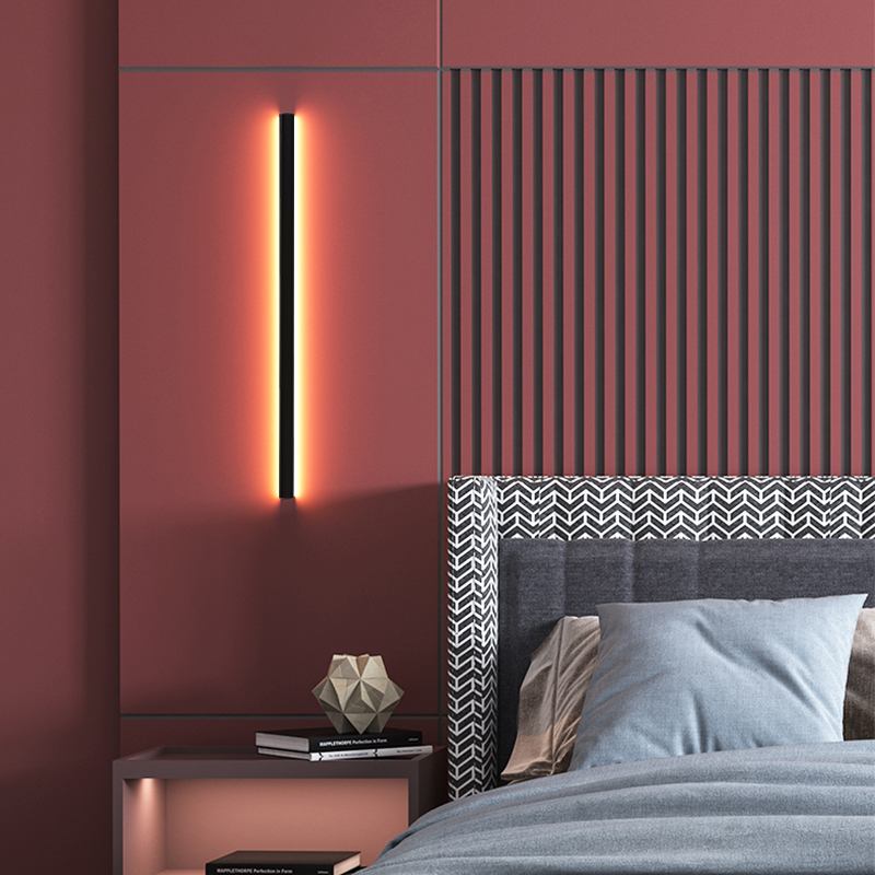 极简长条壁灯客厅背景墙简约线条灯D轻奢卧室床头灯免接线充电壁